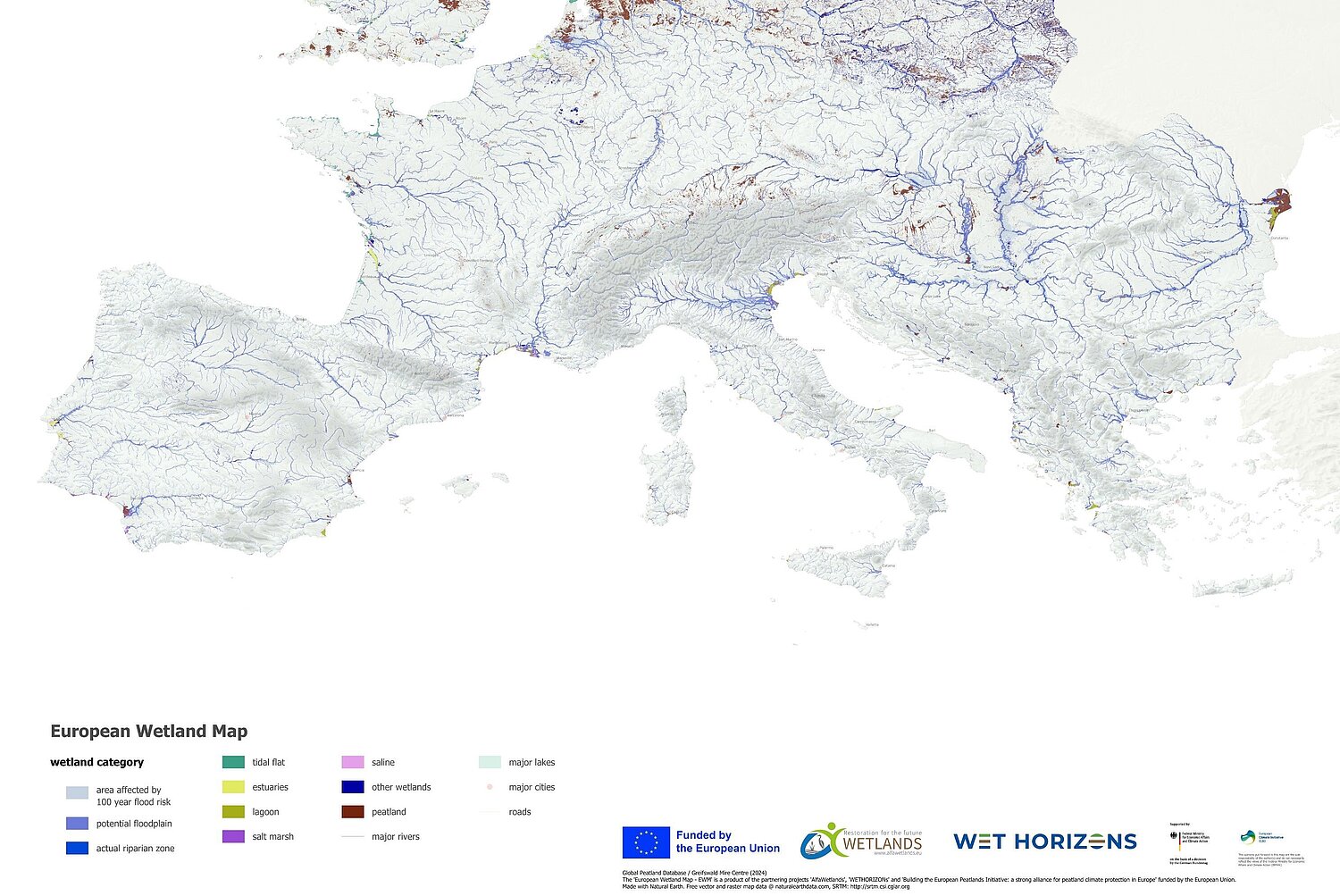 Ausschnitt aus der Europäischen Karte der Feuchtegebiete 2025